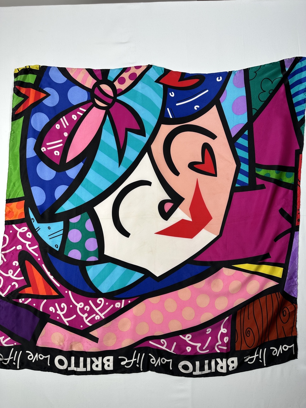 Vibrant Pop Art 100 Percent Silk Scarf Rolled Edges 38.5 x 40
